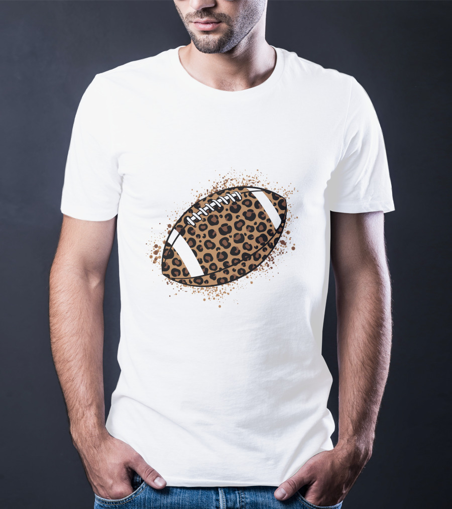 Leopard Print American Football Ball T-Shirt