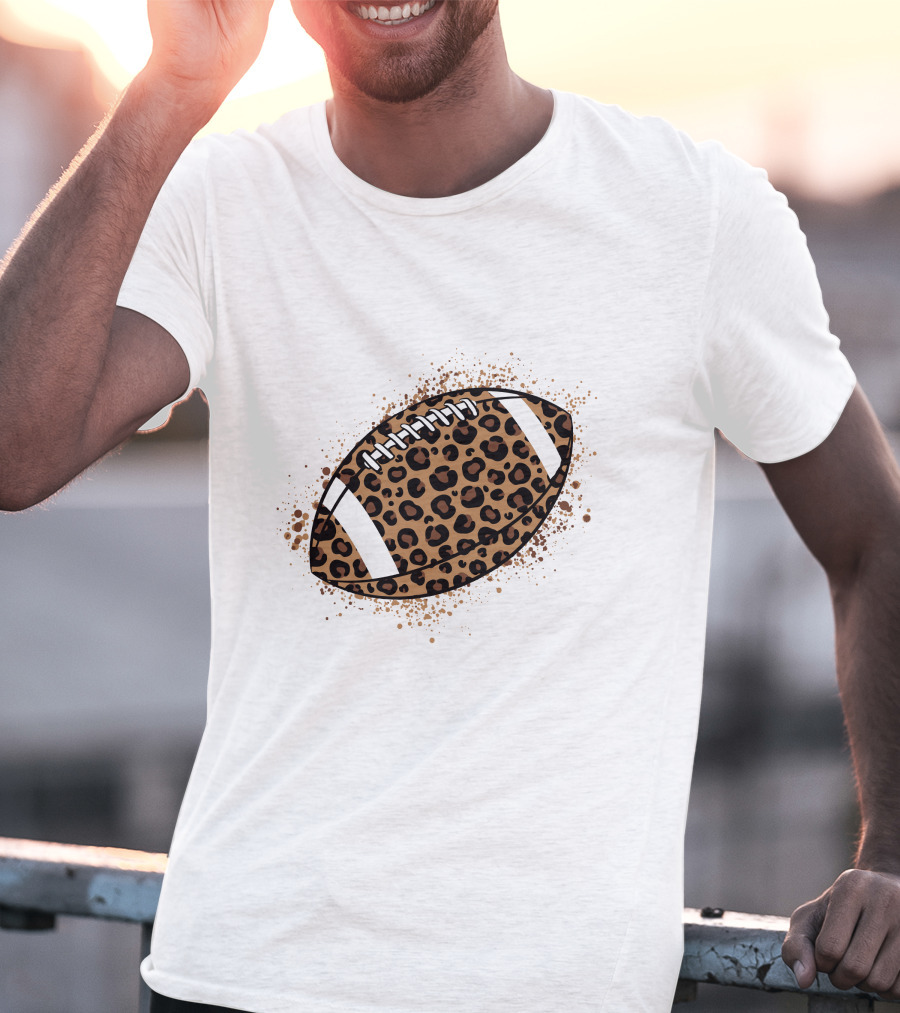 Leopard Print American Football Ball T-Shirt