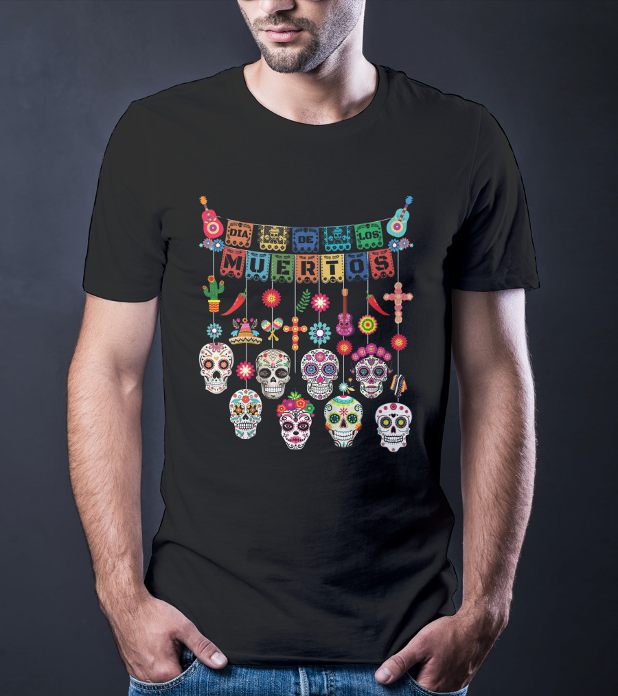 Dia De Los Muertos Colorful Sugar Skulls And Festive Decorations Day Of The Dead T-Shirt