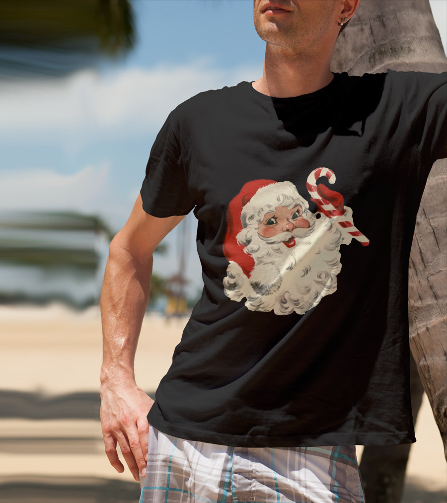 Retro Santa Claus Candy Cane Vintage Christmas T-Shirt