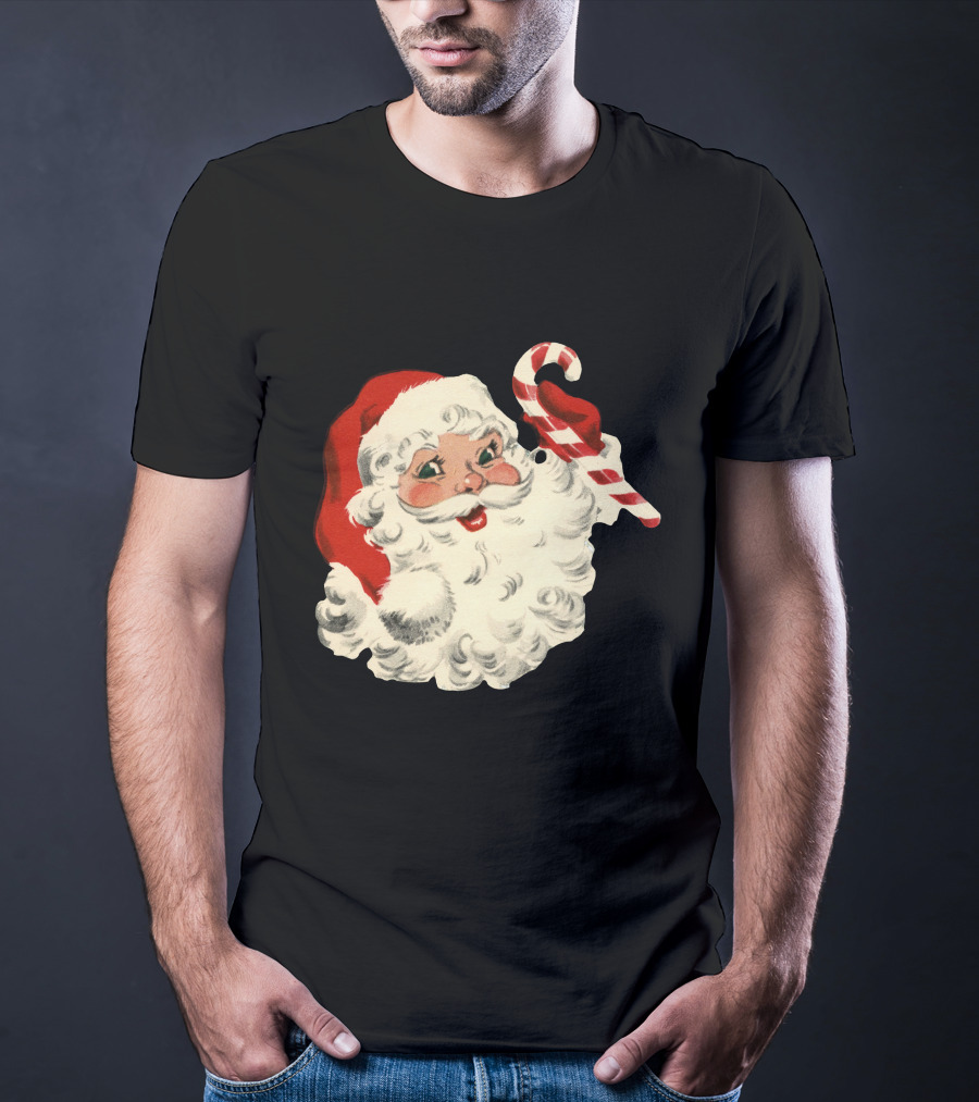 Retro Santa Claus Candy Cane Vintage Christmas T-Shirt