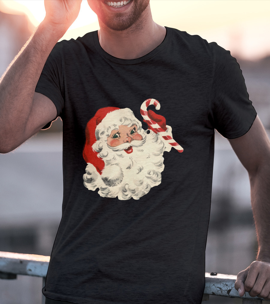 Retro Santa Claus Candy Cane Vintage Christmas T-Shirt