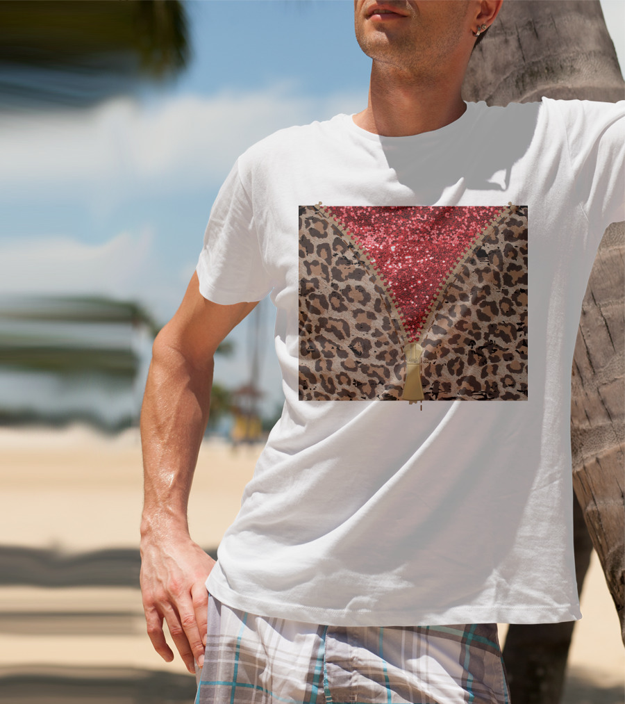 Red Faux Glitter Leopard Zipper Tumbler T-Shirt