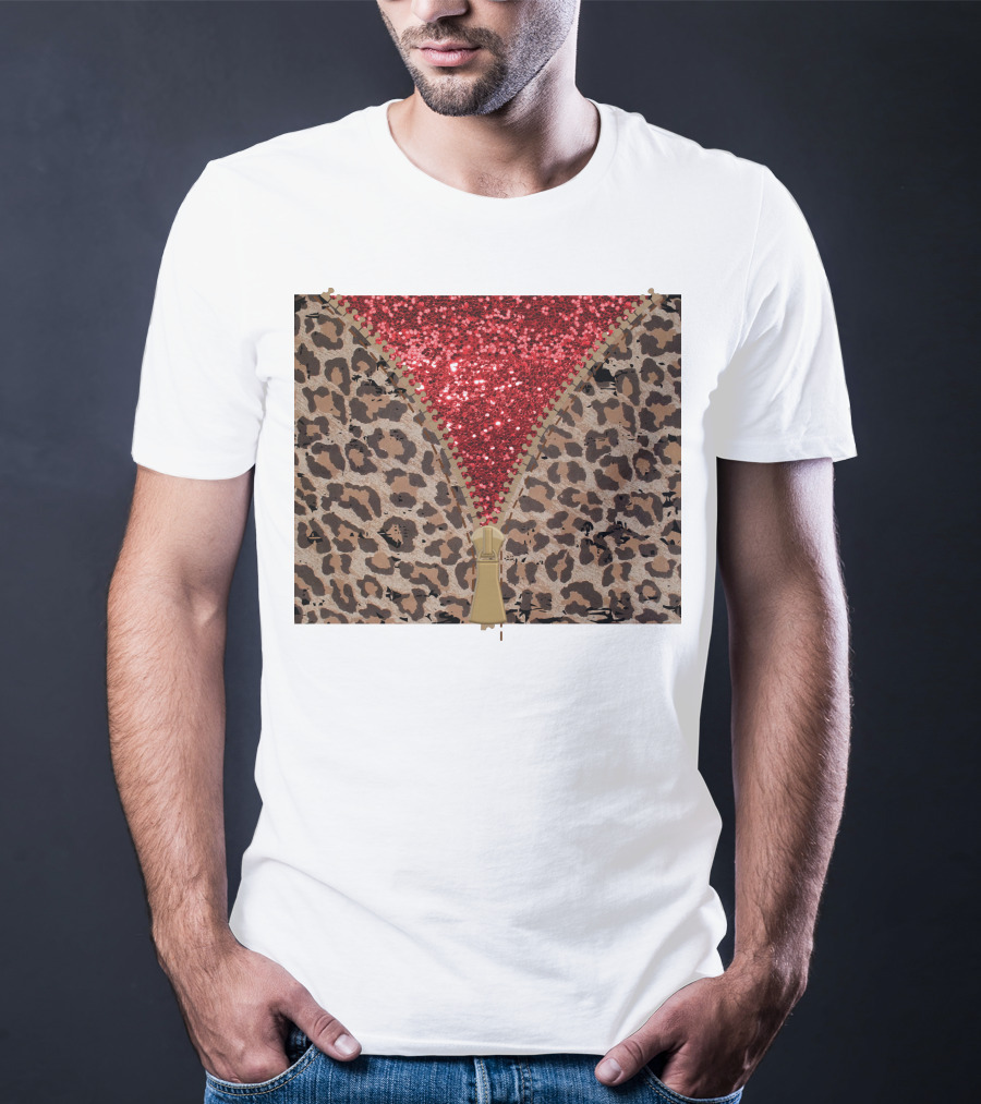 Red Faux Glitter Leopard Zipper Tumbler T-Shirt