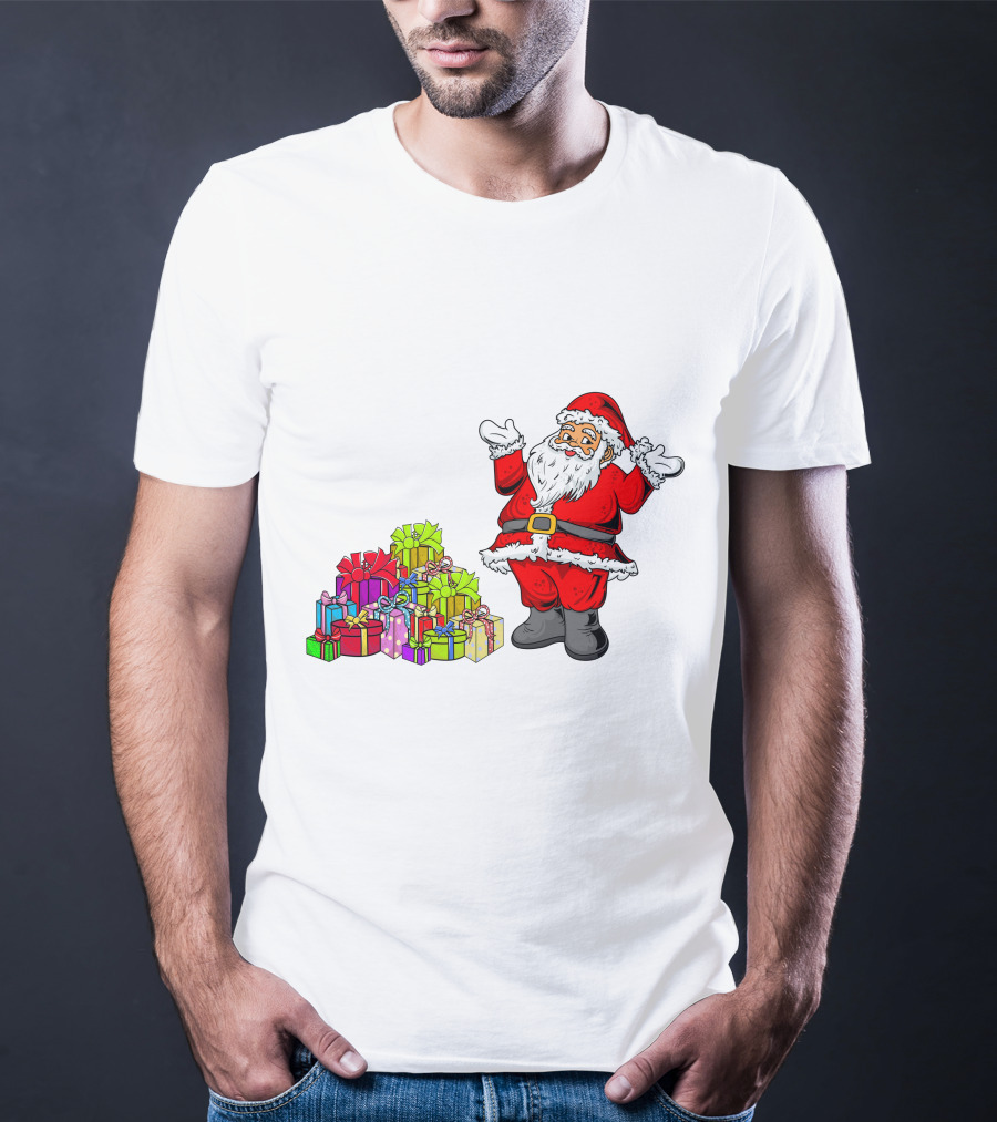 Santa Claus With Colorful Wrapped Gifts T-Shirt