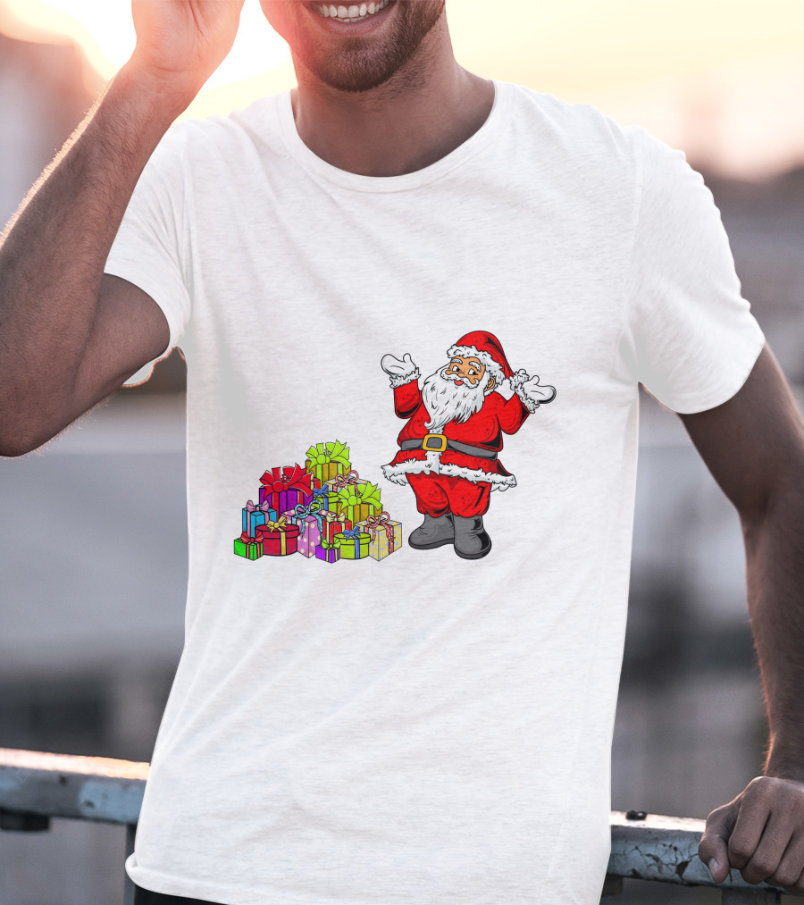 Santa Claus With Colorful Wrapped Gifts T-Shirt