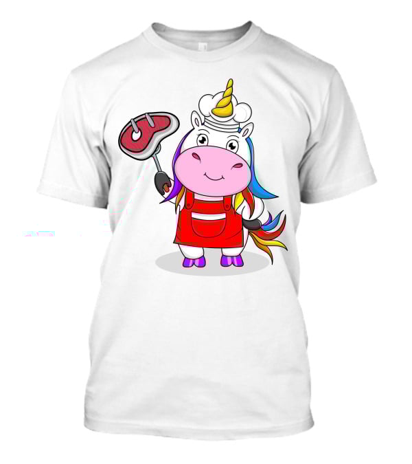 Barbecue Unicorn Chef With Rainbow Mane And Grilled Steak T-Shirt