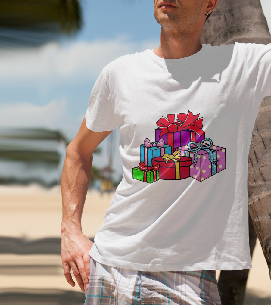 Christmas Presents With Bright Bows And Polka Dots T-Shirt