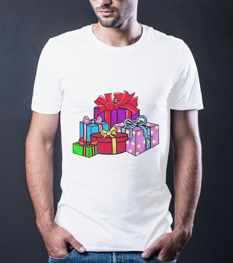 Christmas Presents With Bright Bows And Polka Dots T-Shirt