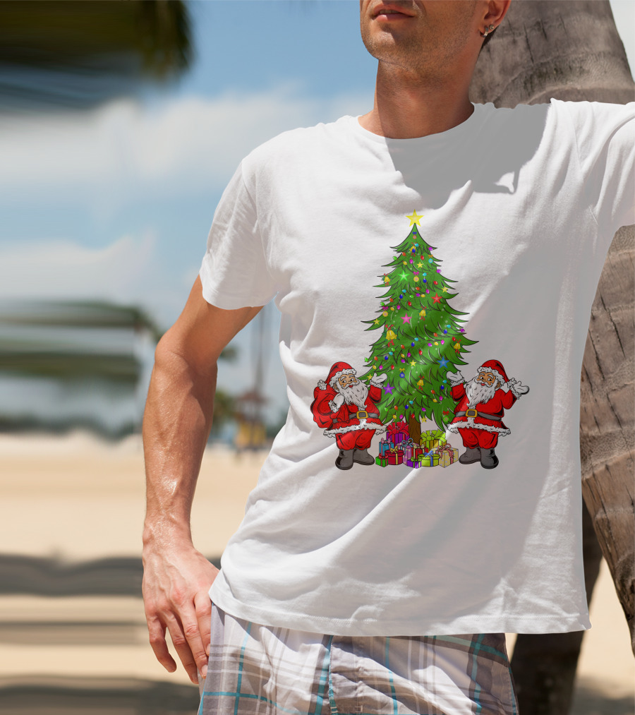 Christmas Tree Santa Claus Presents Holiday Decor T-Shirt