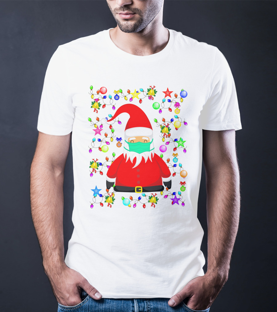 Santa Claus Christmas Mask Ornament Lights T-Shirt