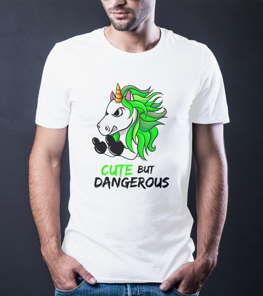 Cute But Dangerous Unicorn Green Hair T-Shirt