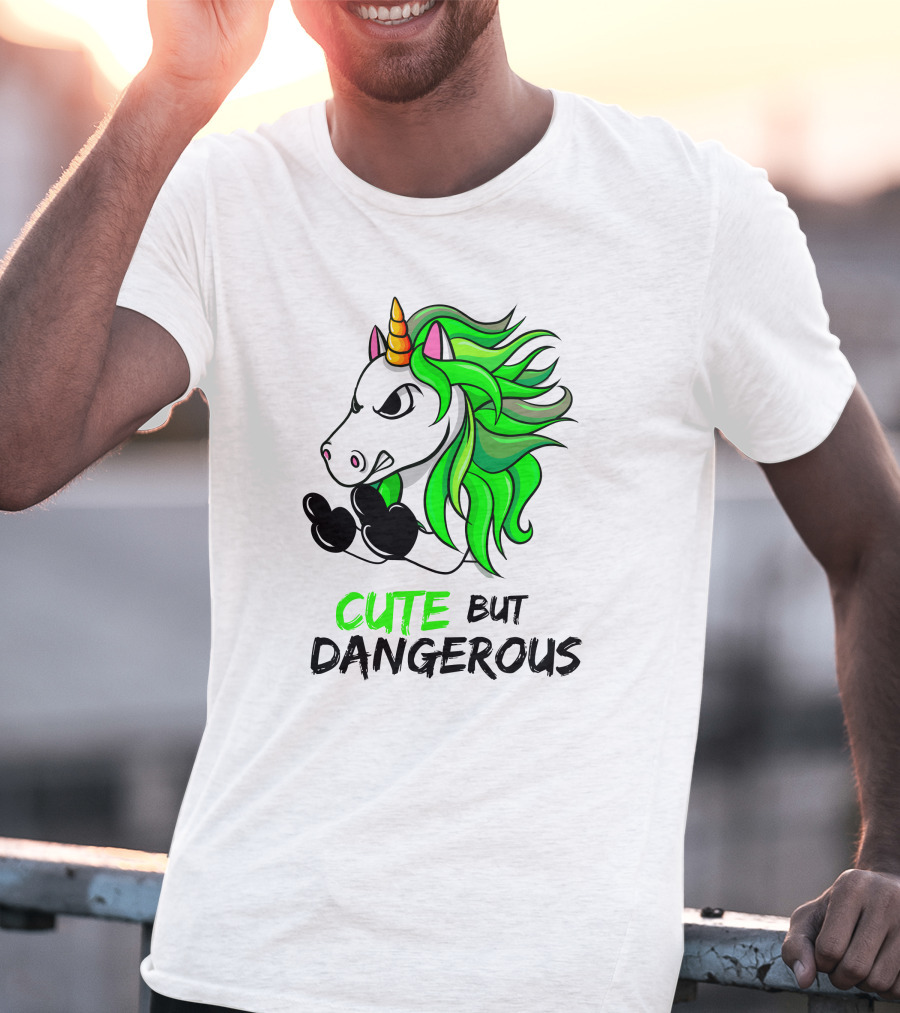 Cute But Dangerous Unicorn Green Hair T-Shirt