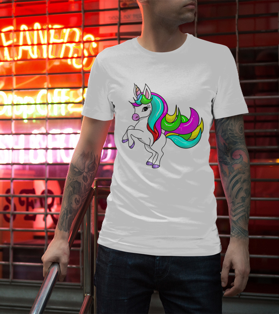 Vibrant Rainbow-Maned Unicorn Charm T-Shirt