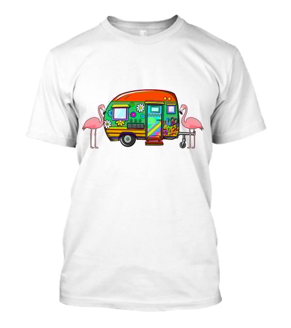 Flamingo Camping Retro Floral Caravan T-Shirt