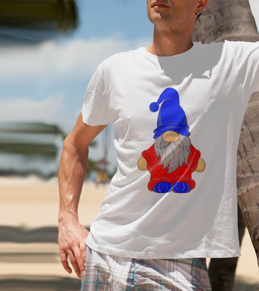 Funny Gnome With Blue Hat And Red Suit T-Shirt