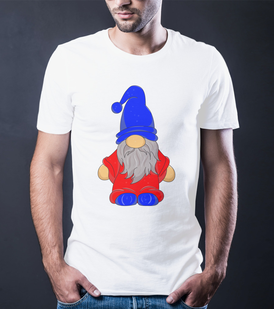 Funny Gnome With Blue Hat And Red Suit T-Shirt
