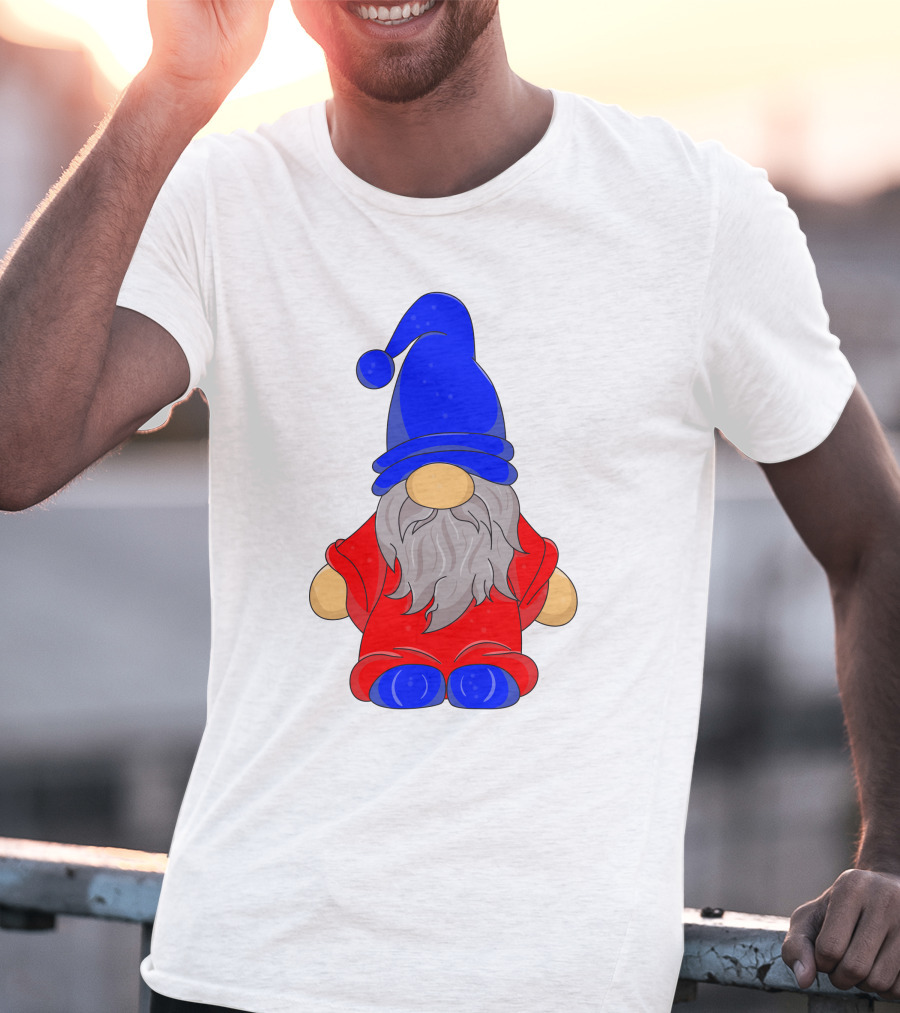 Funny Gnome With Blue Hat And Red Suit T-Shirt