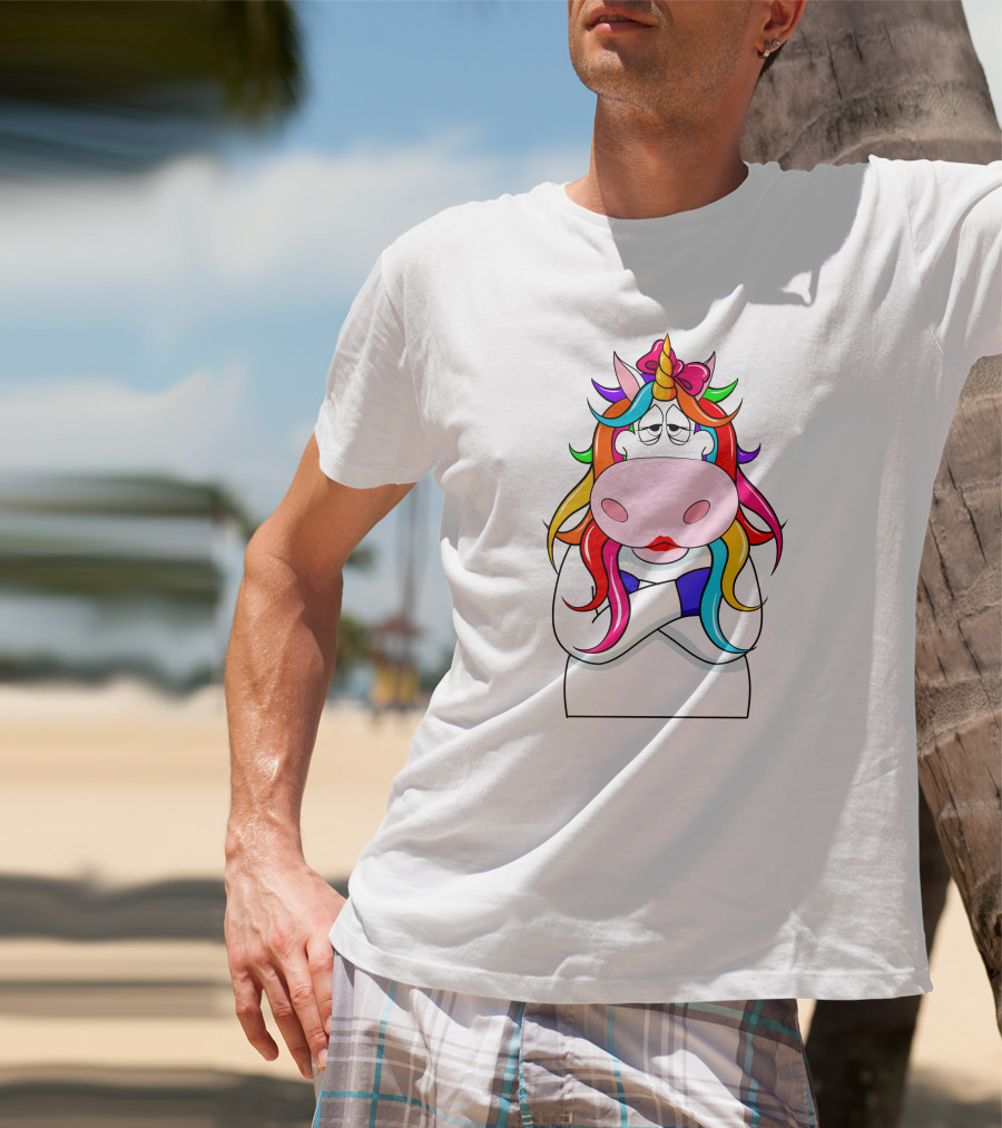 Bored Unicorn With Rainbow Mane And Crossed Arms T-Shirt