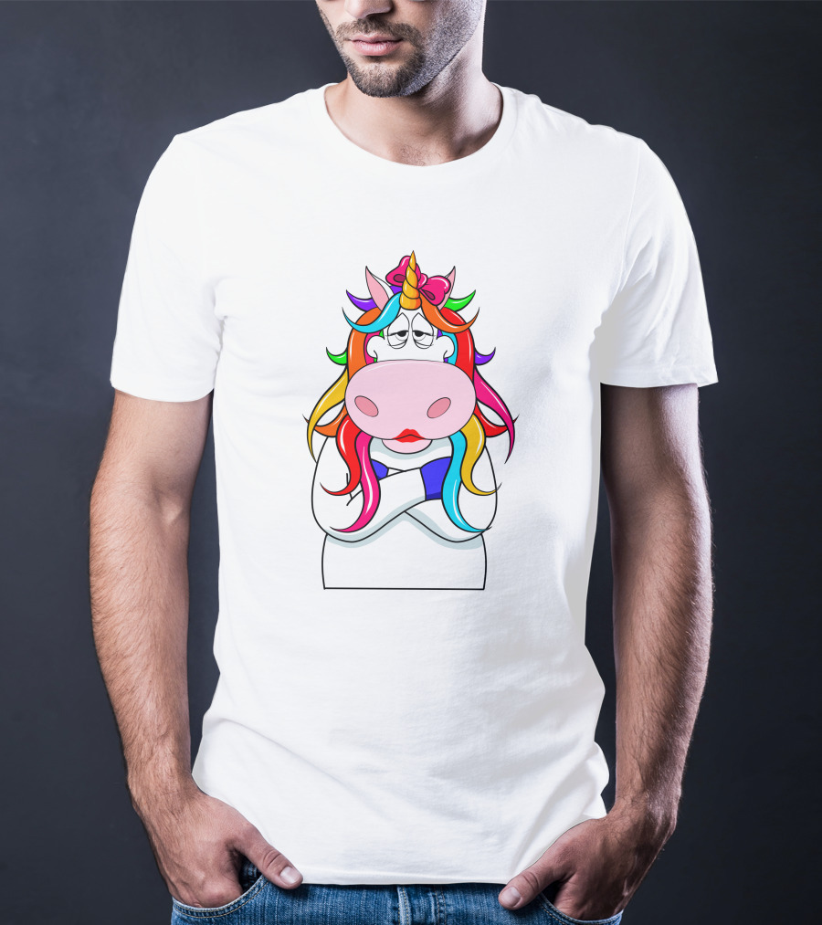 Bored Unicorn With Rainbow Mane And Crossed Arms T-Shirt