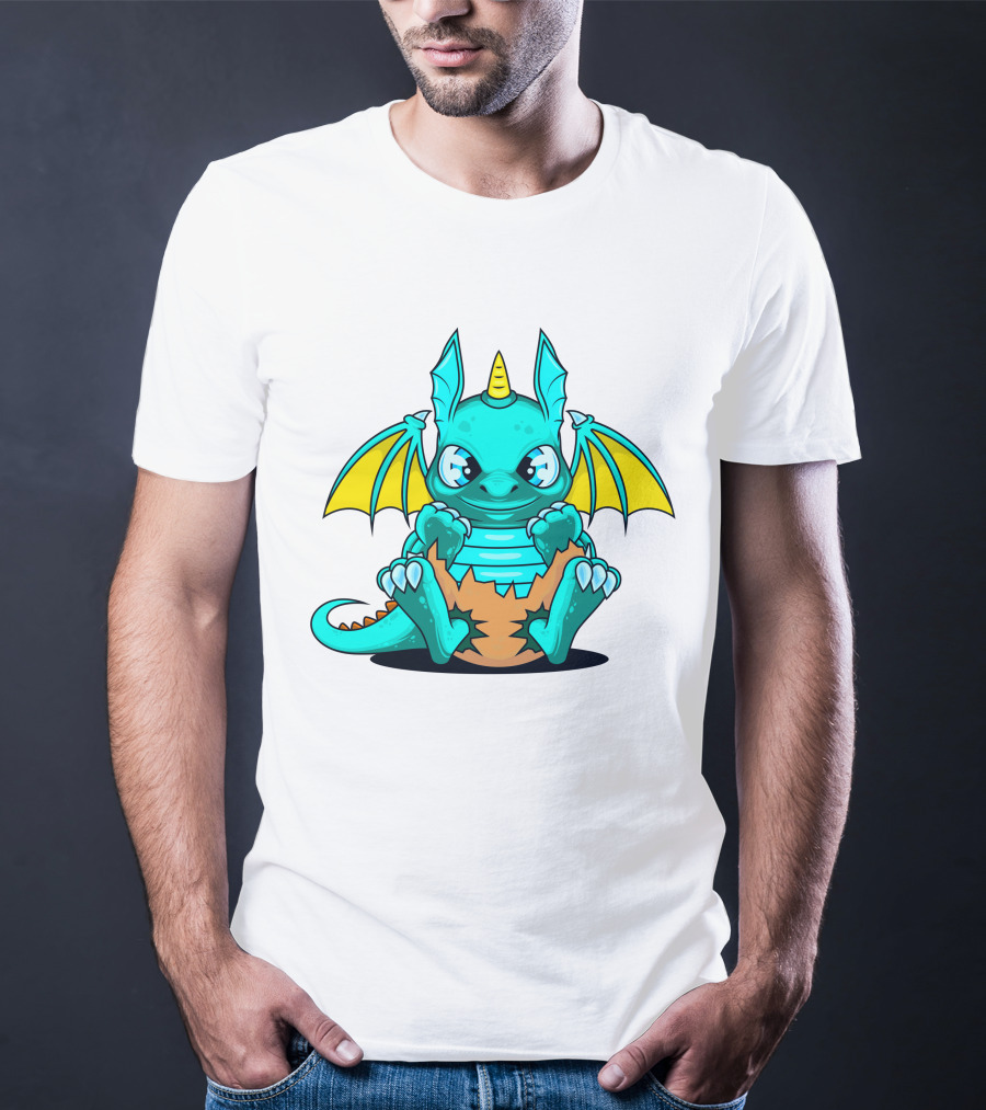 Cool Baby Dragon With Horns Sitting On Eggshell T-Shirt