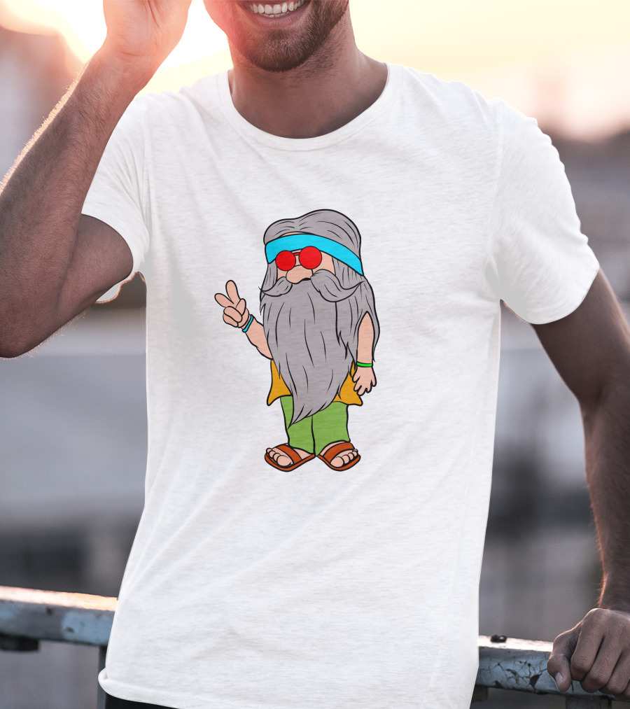 Funny Hippie Gnome Peace Sign Retro Vibes T-Shirt