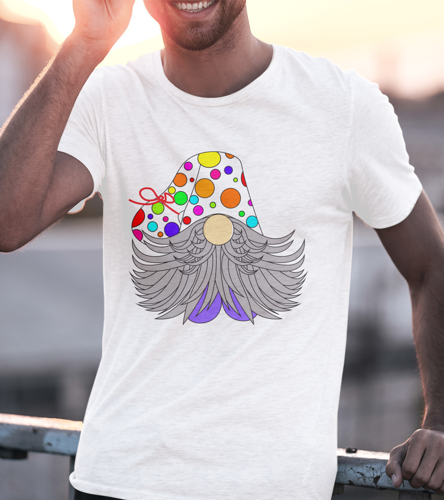 Colorful Polka Dot Party Hat Gnome Birthday T-Shirt