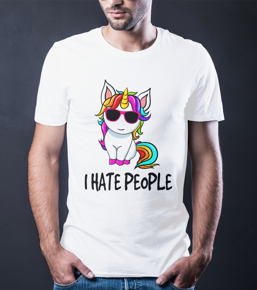 I Hate People Unicorn Rainbow Sunglasses T-Shirt