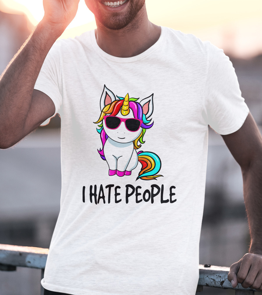 I Hate People Unicorn Rainbow Sunglasses T-Shirt