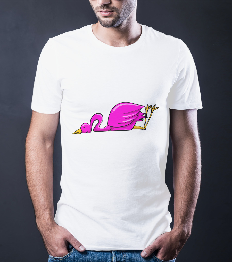 Stork Bird Flamingo Lying Down Cartoon T-Shirt