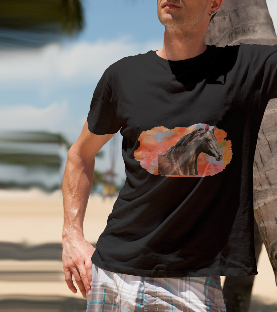 Arabian Horse With Vibrant Abstract Background T-Shirt