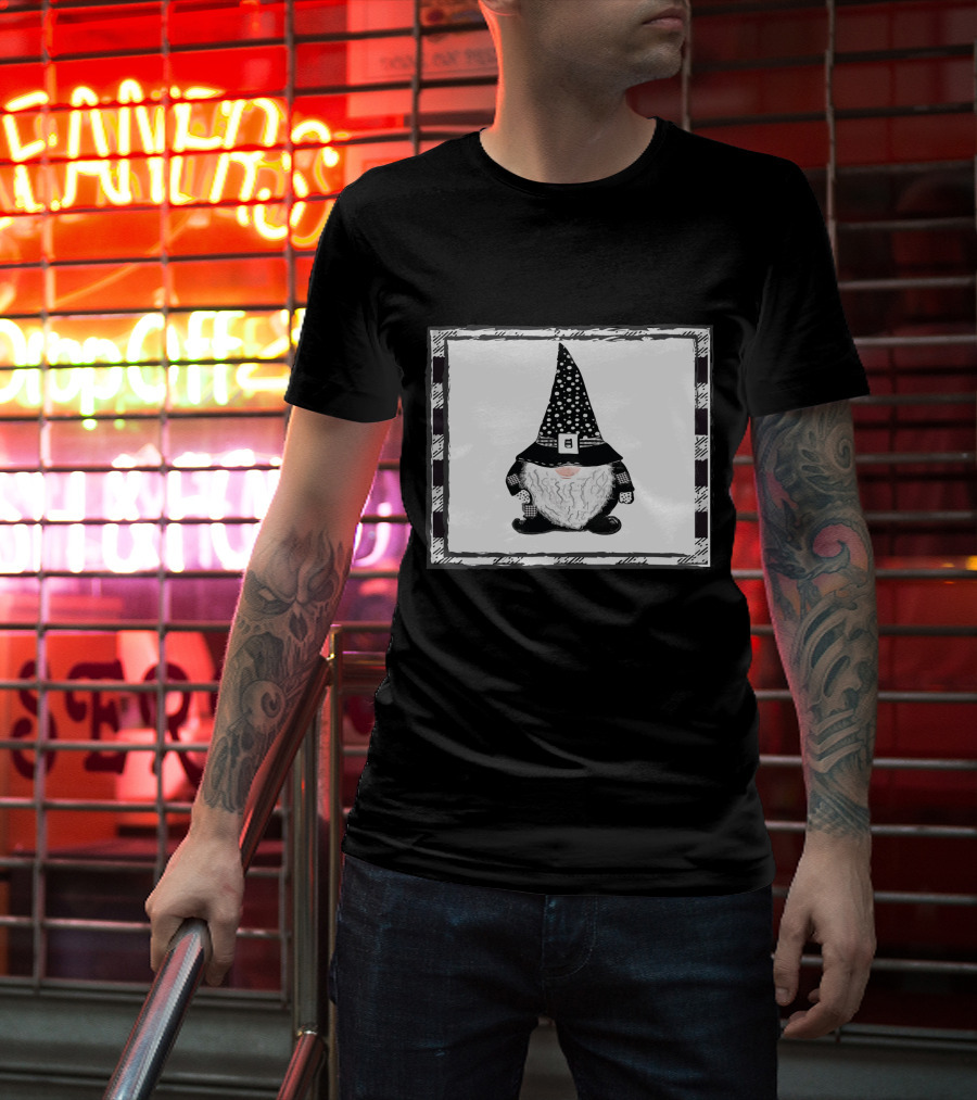 Gnome Black And White Polka Dot Hat Belted T-Shirt