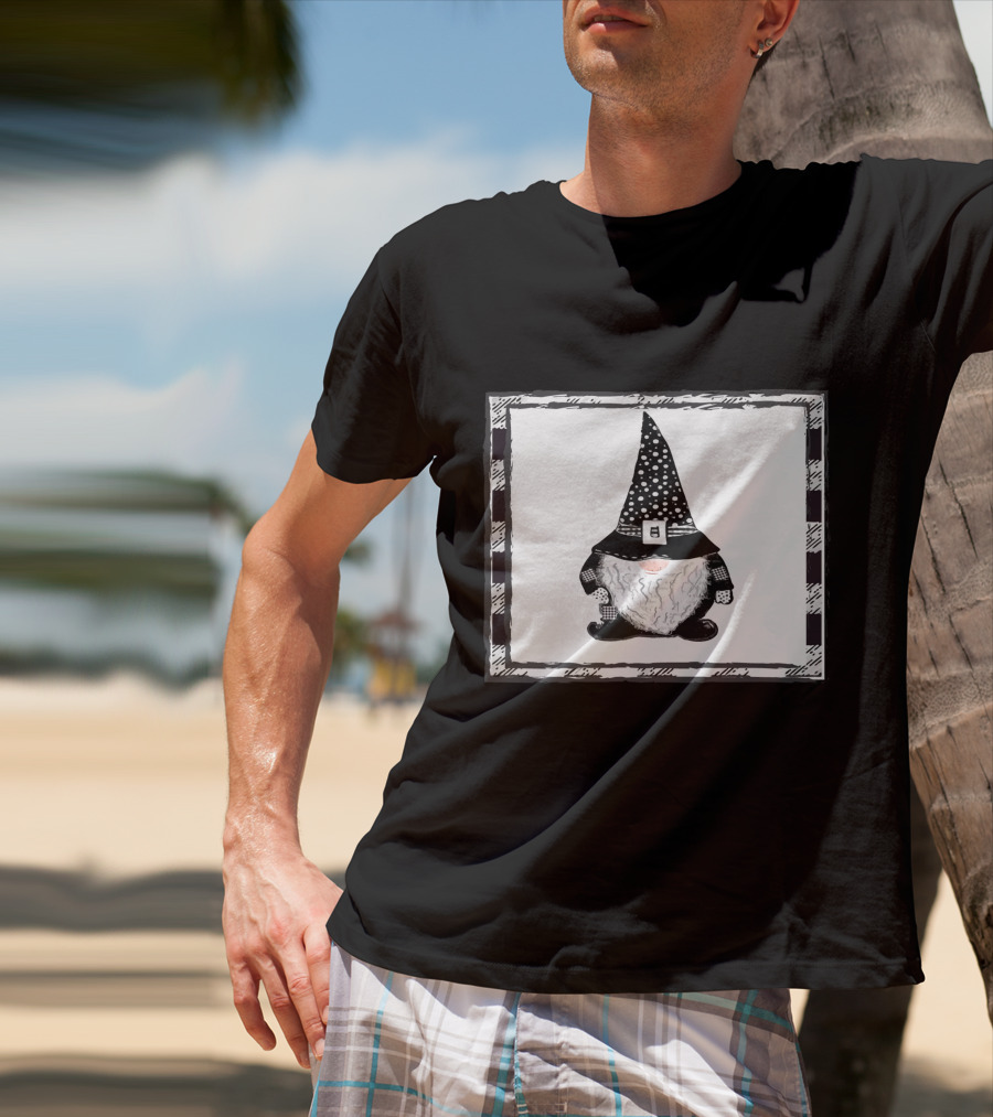 Gnome Black And White Polka Dot Hat Belted T-Shirt