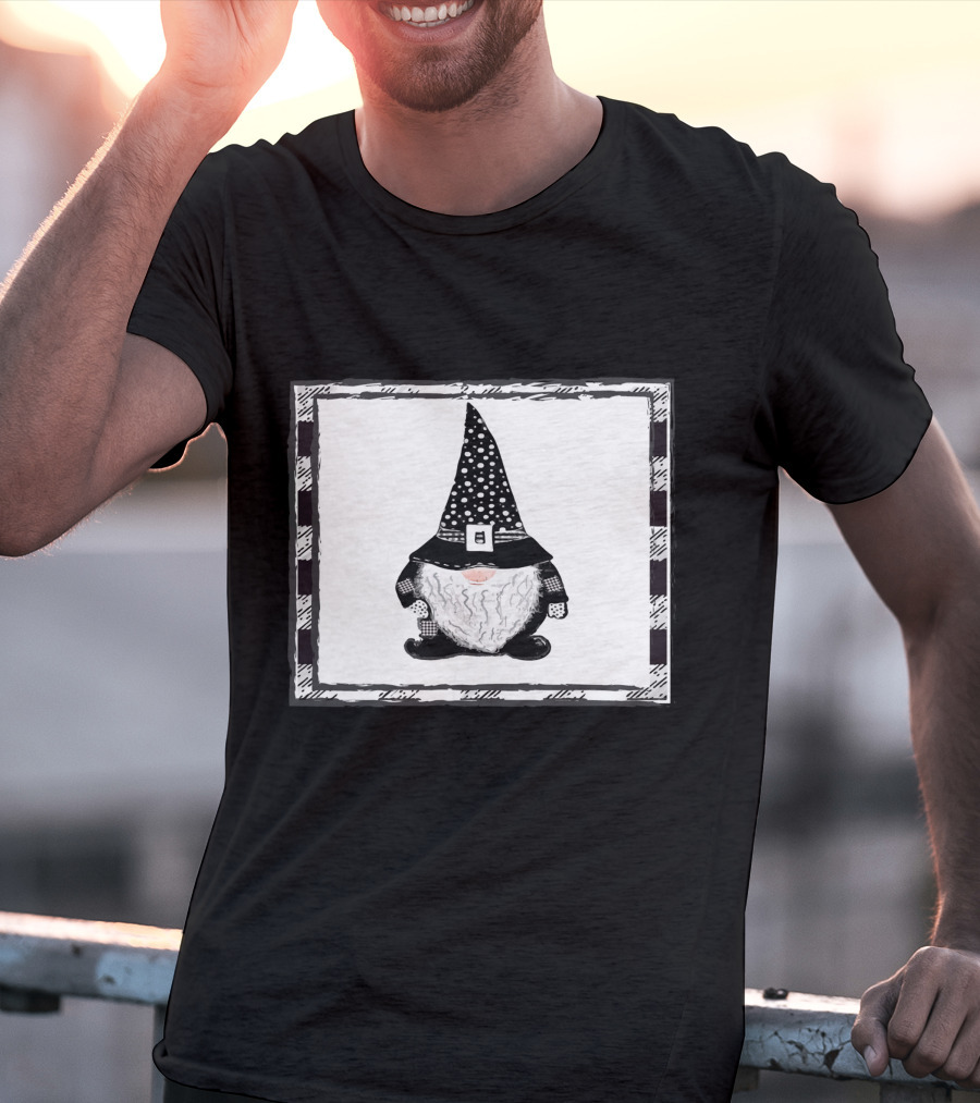 Gnome Black And White Polka Dot Hat Belted T-Shirt