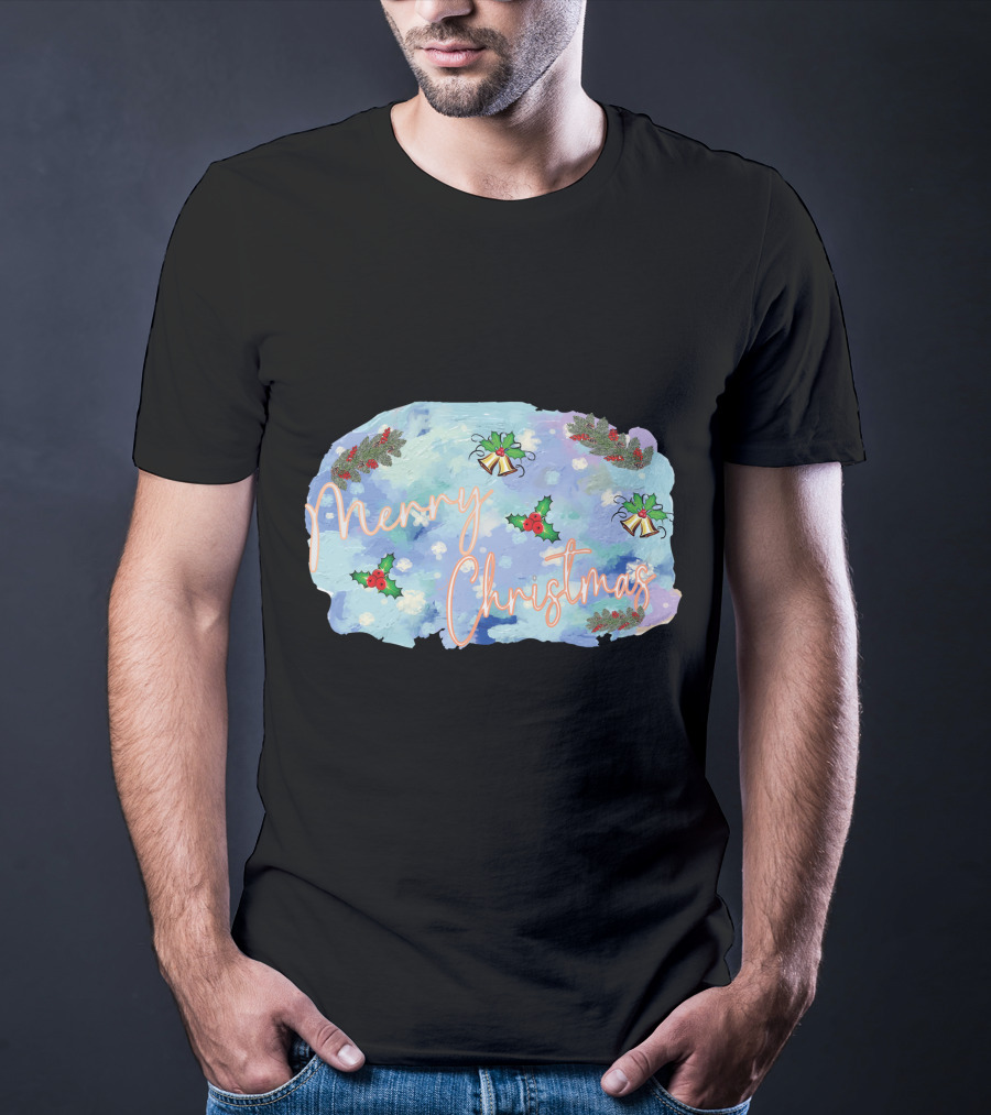 Merry Christmas Watercolor Holly And Bells T-Shirt