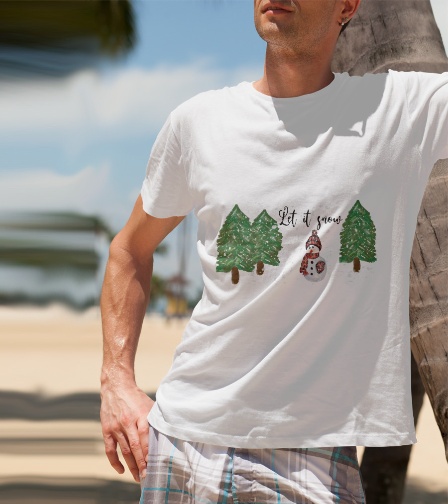 Let It Snow Watercolor Snowman And Pine Trees T-Shirt