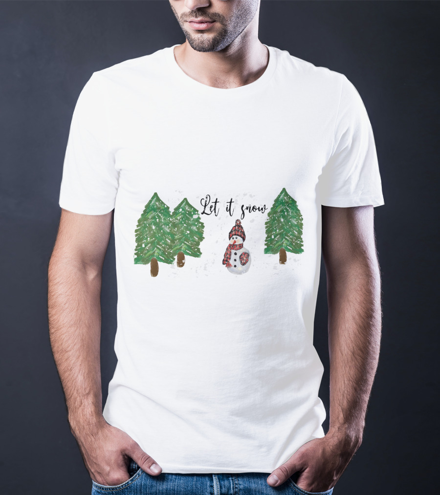 Let It Snow Watercolor Snowman And Pine Trees T-Shirt