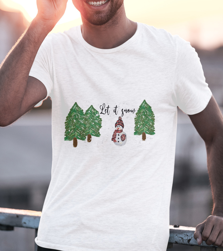 Let It Snow Watercolor Snowman And Pine Trees T-Shirt