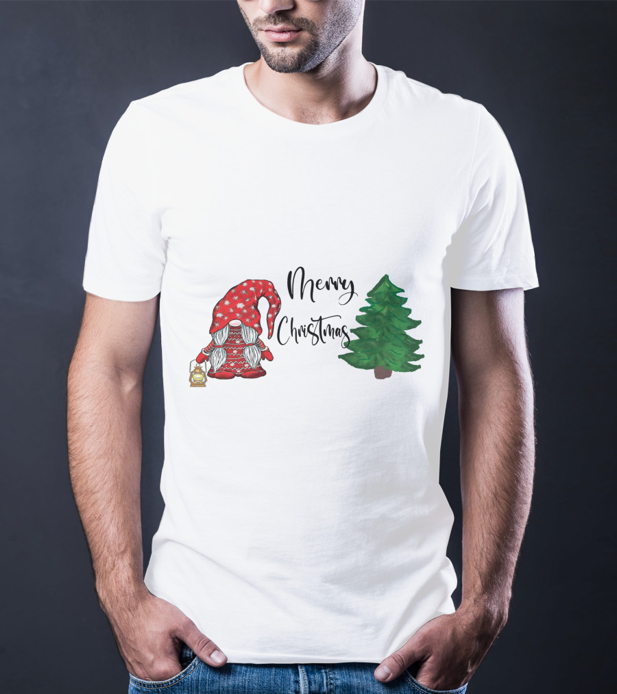 Merry Christmas Gnome With Lantern And Pine Tree T-Shirt