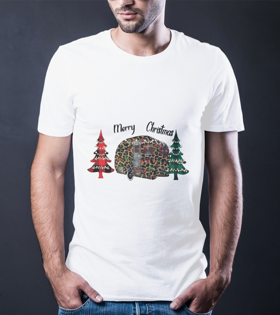 Merry Christmas Leopard Trailer With Festive Trees T-Shirt