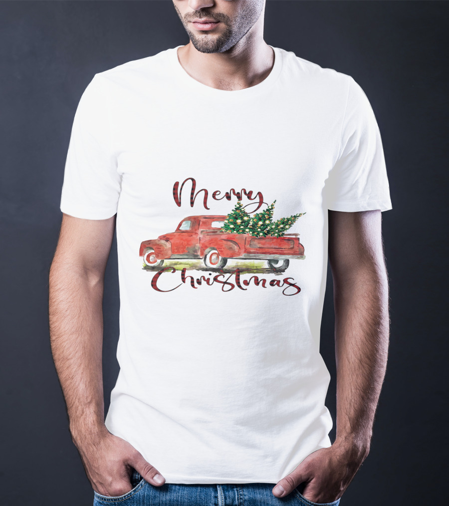 Merry Christmas Red Truck With Festive Tree T-Shirt