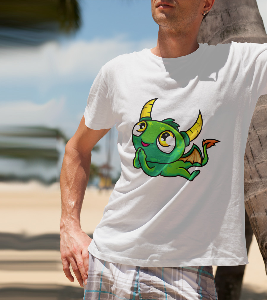 Cute Green Dragon Kawaii Cartoon Character With Horns And Wings T-Shirt