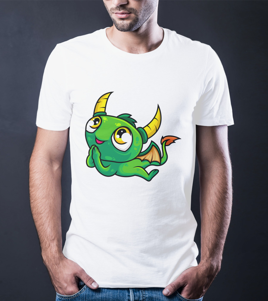 Cute Green Dragon Kawaii Cartoon Character With Horns And Wings T-Shirt