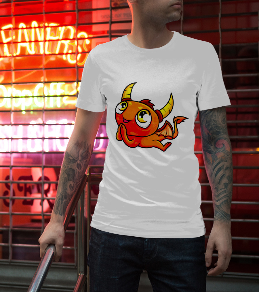 Orange Dragon Cute Cartoon Character With Horns And Wings T-Shirt