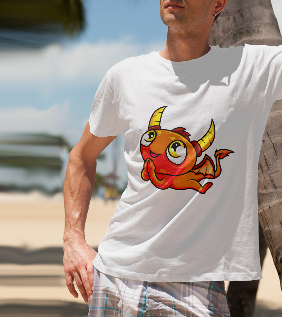 Orange Dragon Cute Cartoon Character With Horns And Wings T-Shirt