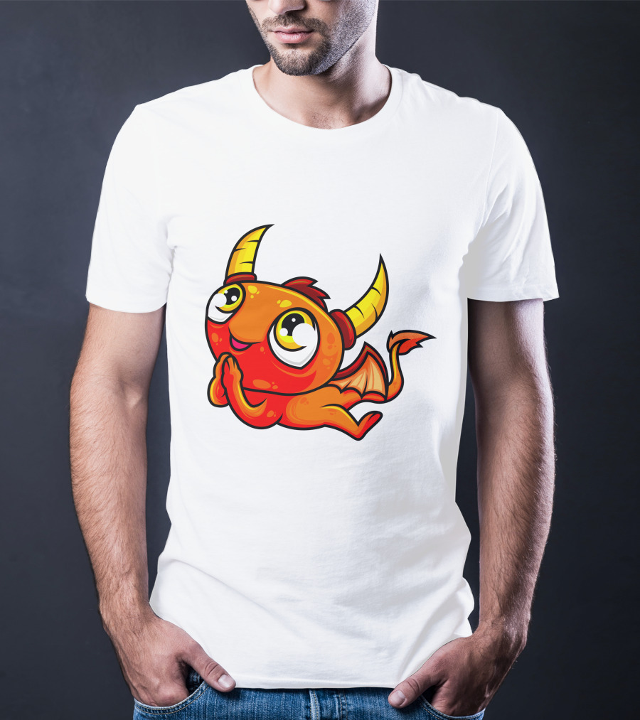 Orange Dragon Cute Cartoon Character With Horns And Wings T-Shirt