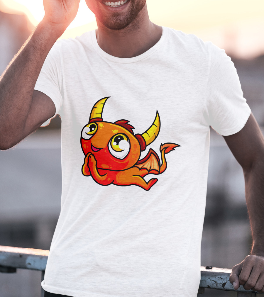Orange Dragon Cute Cartoon Character With Horns And Wings T-Shirt