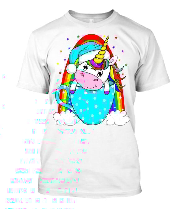 Unicorn In Polka Dot Blue Cup With Rainbow And Stars T-Shirt