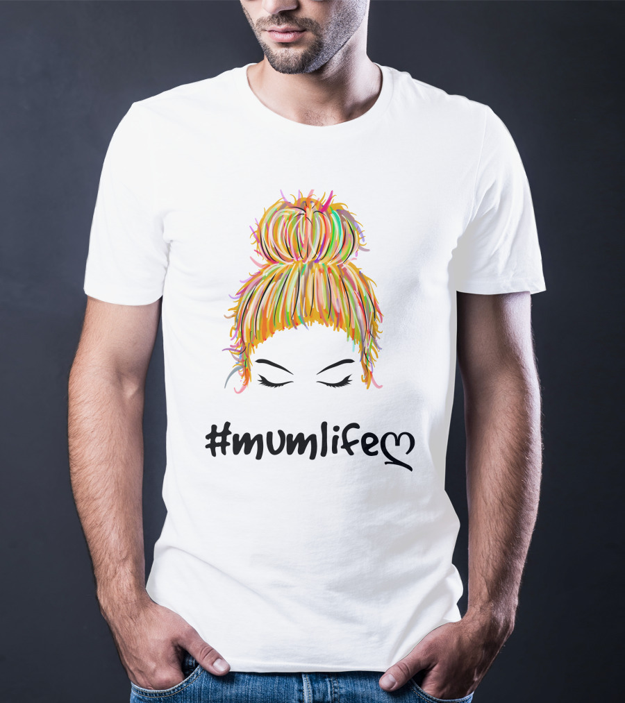 Messy Bun Hair Illustration #Mumlife Heart T-Shirt