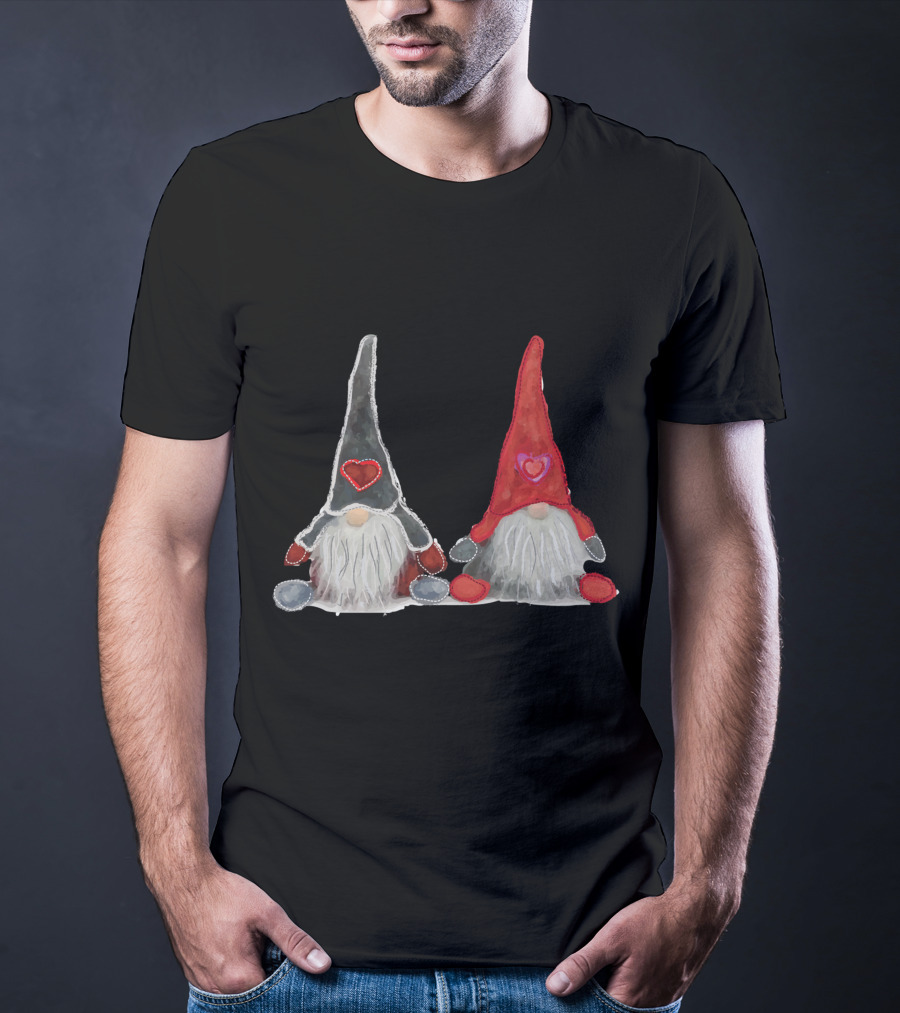 Watercolor Christmas Gnomes With Hearts T-Shirt